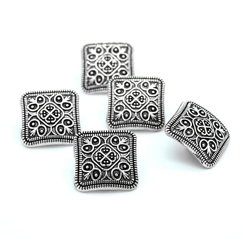 vingol 6 PCS Antique Silver Flower Decorative Metal Buttons for Sewing Crafts Clothes Decoration (Square Silver 13mm) - Image 4